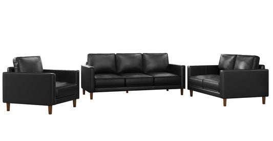 Sunset Trading Prelude 3 Piece Black Top Grain Leather Living Room Set