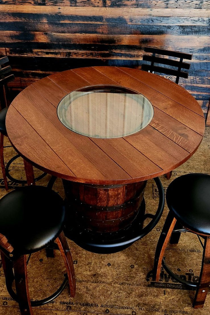 Whiskey Barrel 42" Bar Height Comes with 5 Leather Barstools