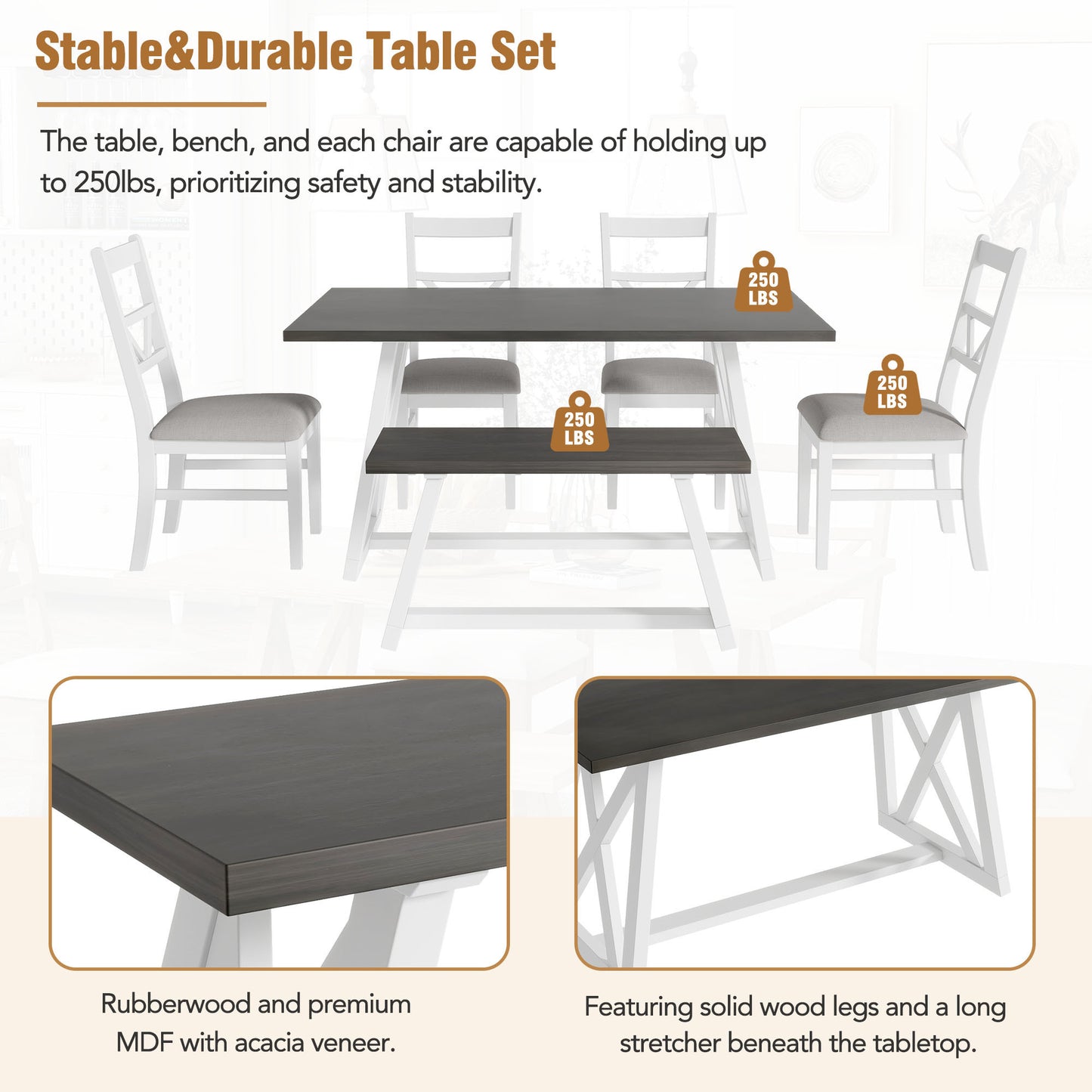 1st Choice Farmhouse dining set with Triangular backrest chairs