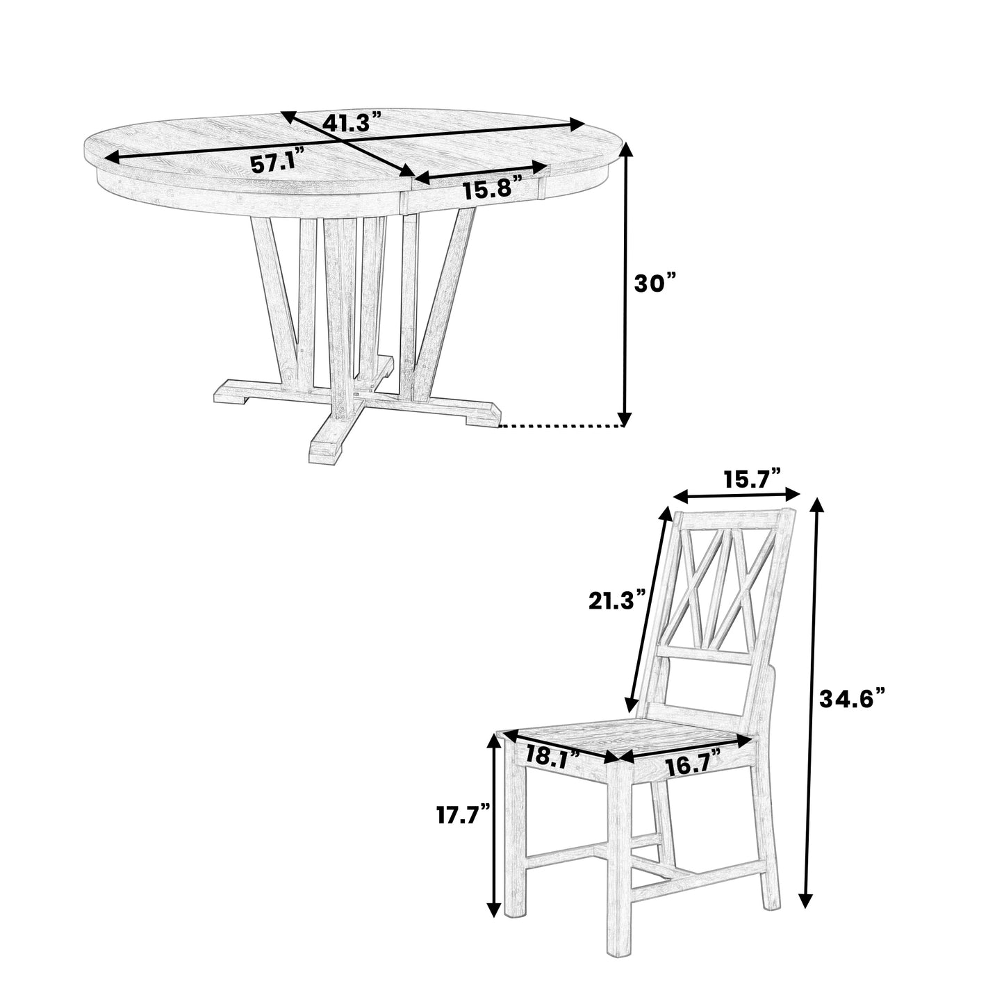 1st Choice 5-Piece Dining Table Set with 4 Cross Back Dining Chairs