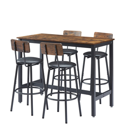 1st Choice Bar Table Set with 4 Bar stools PU Soft Seat with Backrest