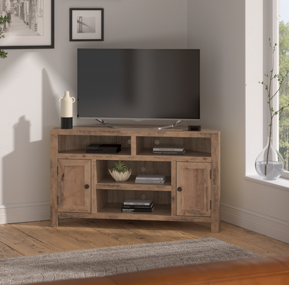 Joshua Creek 52 inch Corner TV Stand for TVs up to 55 inches, No Assembly Required, Barnwood Finish