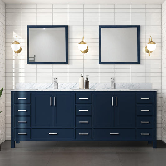 Navy Blue Double Bath Vanity 84 in. W x 22 in. D, Carrara Marble Top, and Faucet Set