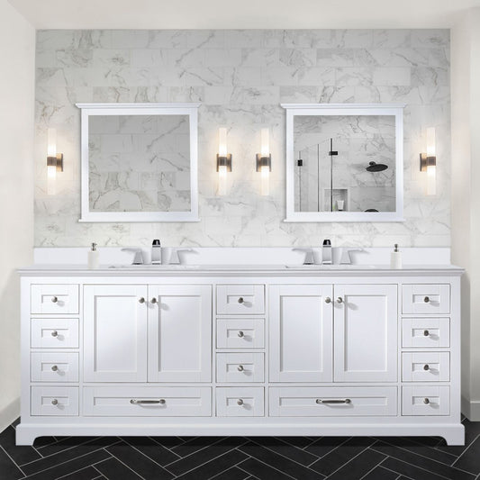 White Double Bath Vanity 84 in. W x 22 in. D, White Quartz Top, and Faucet Set