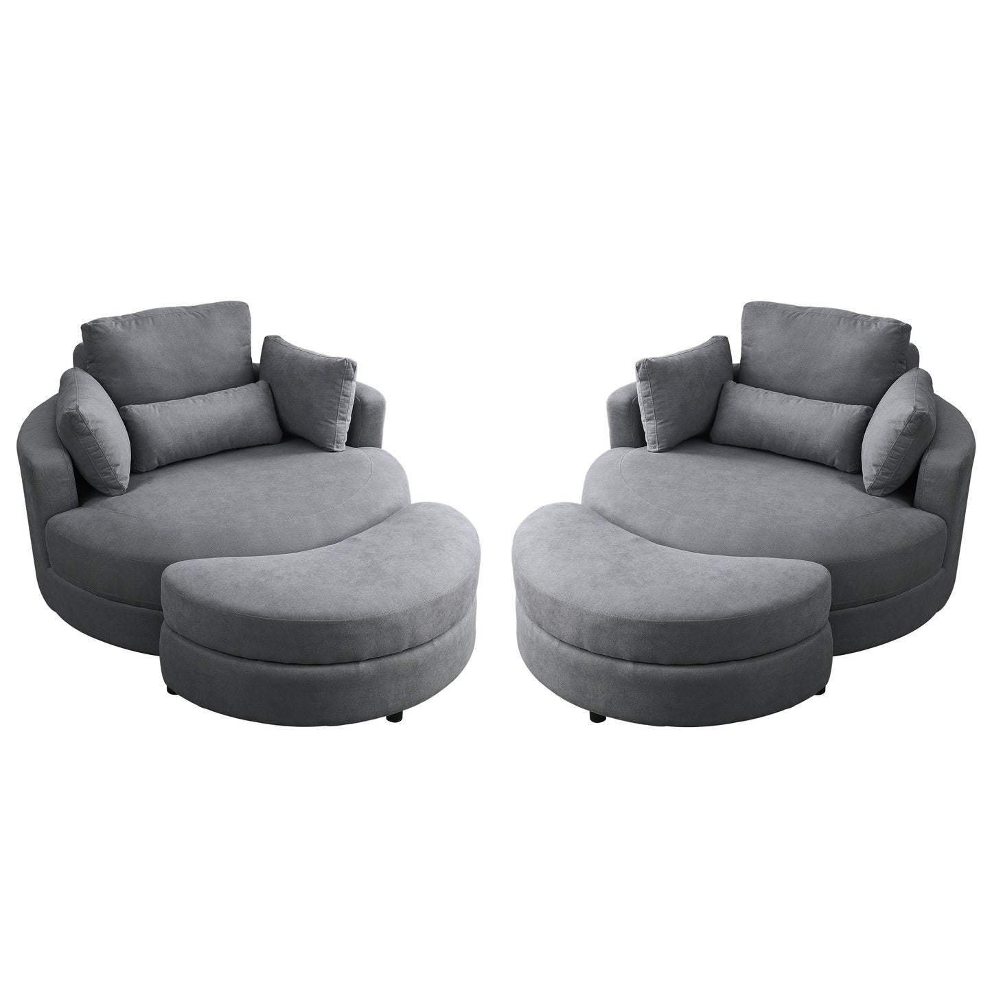[Video] Welike Swivel Accent Barrel Modern Dark Grey Sofa Lounge Club Big Round Chair with Storage Ottoman Linen Fabric for Living Room Hotel with Pillows,2PCS.