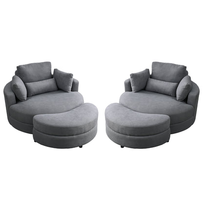 [Video] Welike Swivel Accent Barrel Modern Dark Grey Sofa Lounge Club Big Round Chair with Storage Ottoman Linen Fabric for Living Room Hotel with Pillows,2PCS.