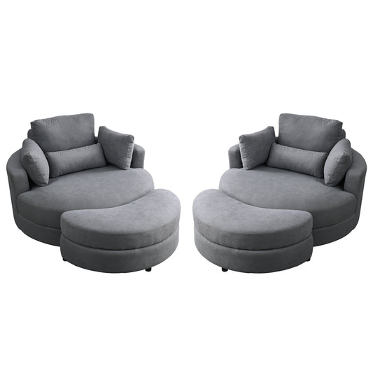 [Video] Welike Swivel Accent Barrel Modern Dark Grey Sofa Lounge Club Big Round Chair with Storage Ottoman Linen Fabric for Living Room Hotel with Pillows,2PCS.