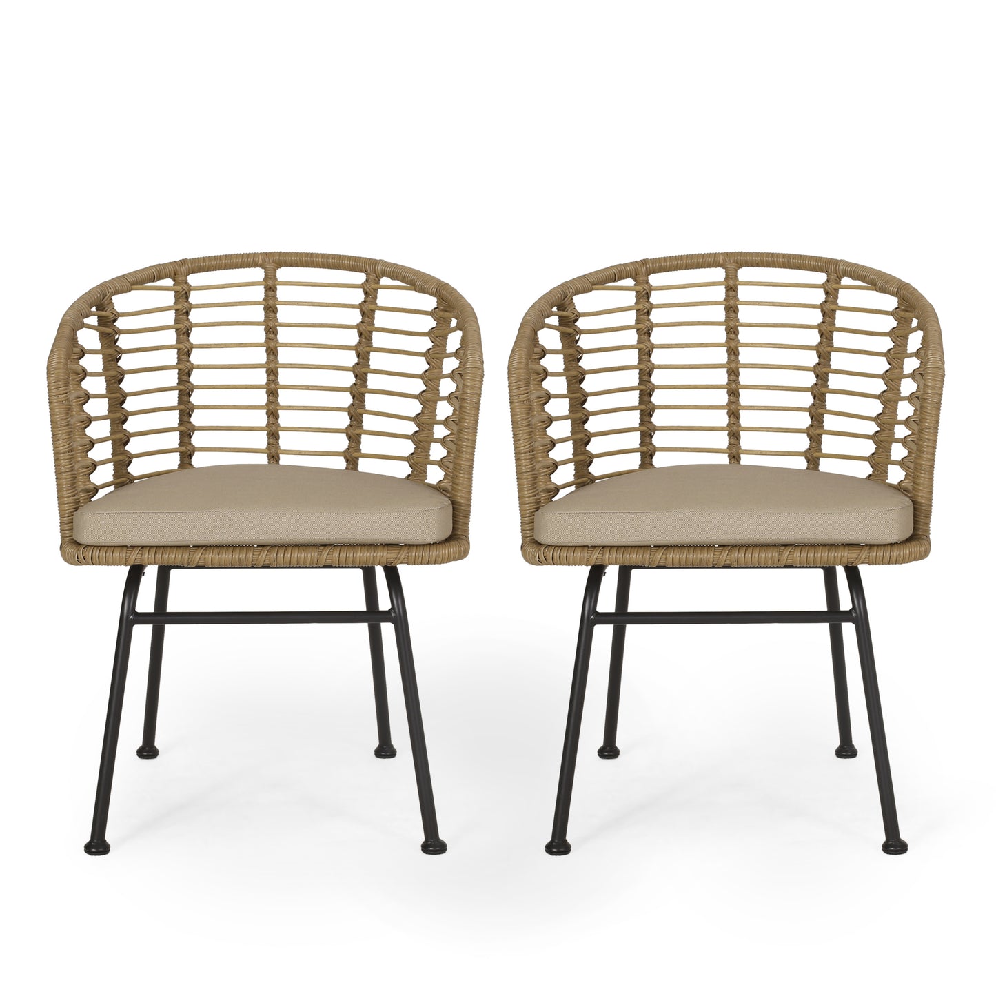 RANDY Modern Wicker Chair with Water-Resistant Cushions in Brown and Beige