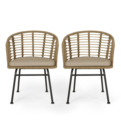 RANDY Modern Wicker Chair with Water-Resistant Cushions in Brown and Beige