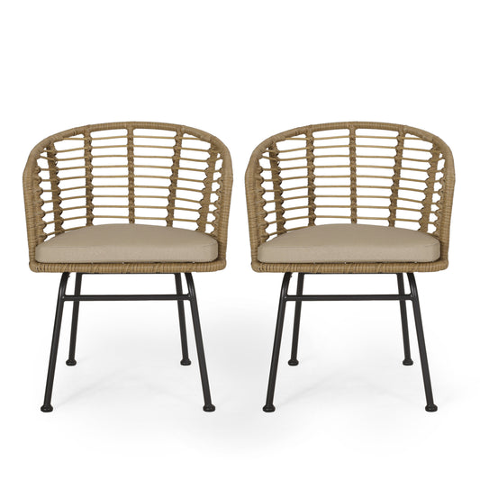 RANDY Modern Wicker Chair with Water-Resistant Cushions in Brown and Beige