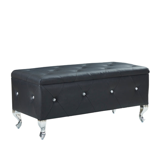 1st Choice Luxurious Black Storage Bench - Crystal Buttons & Spacious Design