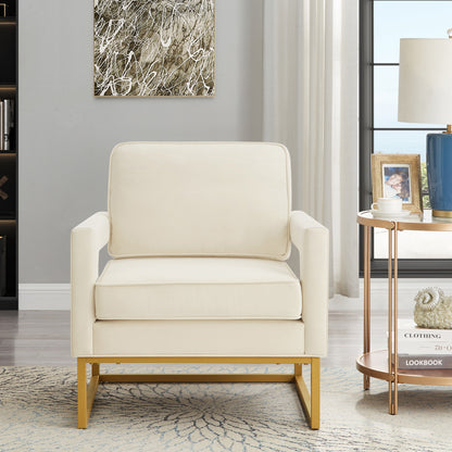 1st Choice Modern Style Accent Chair with Gold Metal Base in Cream