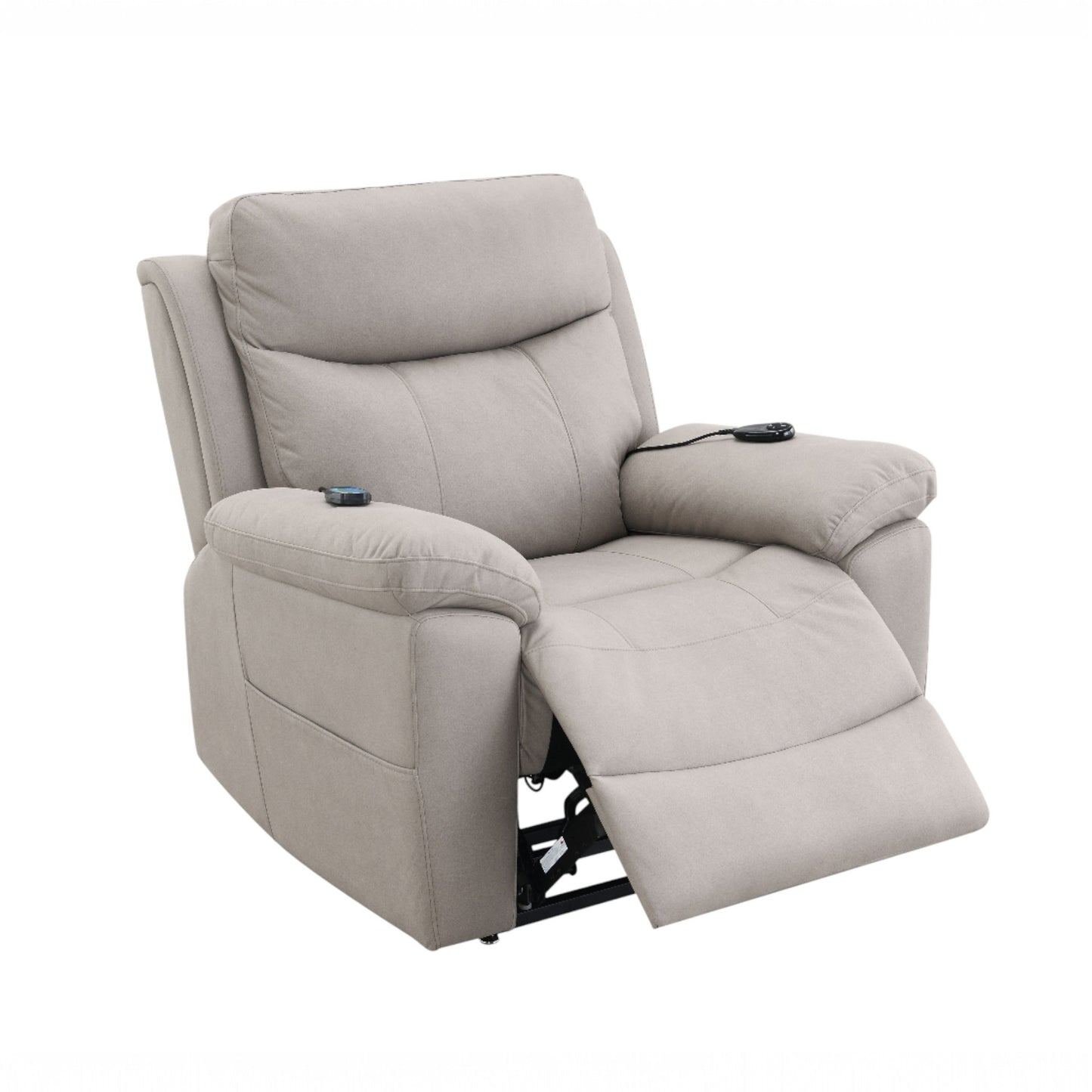 Chriki Beige Chenille & Black Finish Power Recliner w/Lift & Heating & Massage