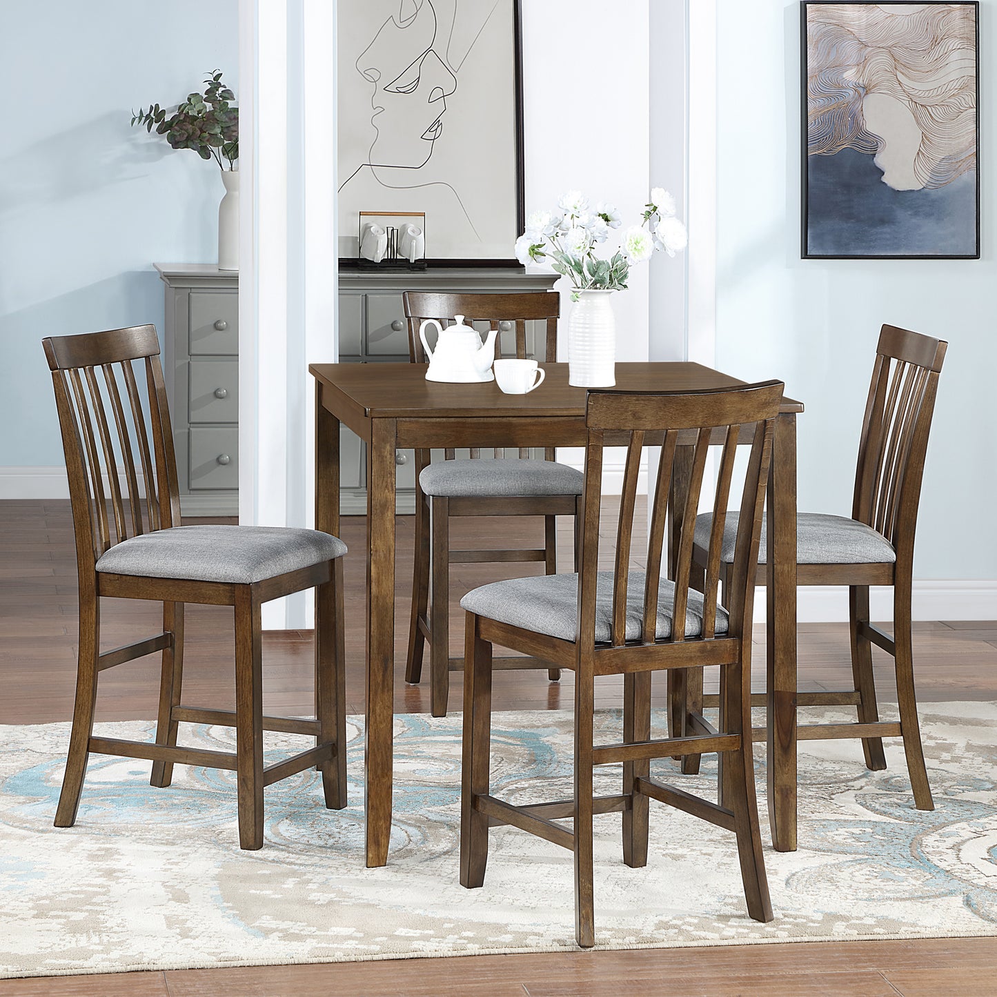 1st Choice 5 Piece Dining Table Set Wooden Dining Square Table Set for 4