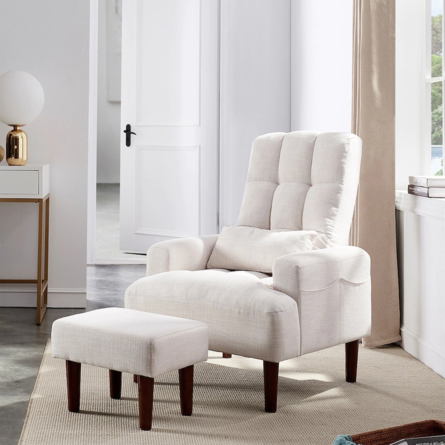 1st Choice Modern Design Cream White Recliner Soft Cozy Sofa Chair