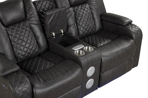 Benz LED & Power Recliner 2 PC Made With Faux Leather in Black