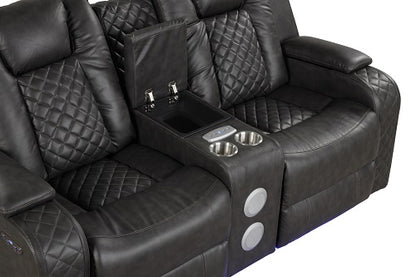 Benz LED & Power Recliner 2 PC Made With Faux Leather in Black