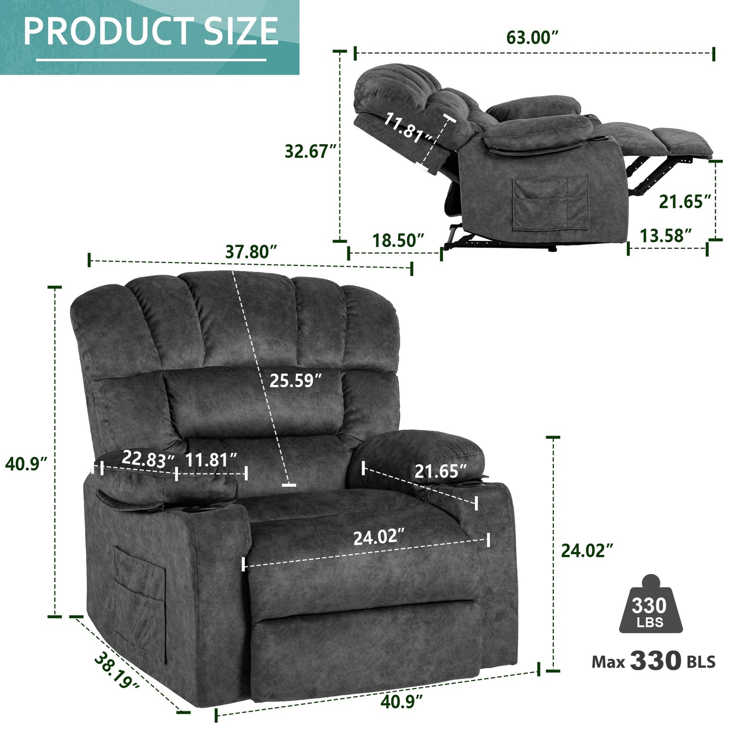 1st Choice Oversized Recliner Chair Sofa with Massage and Heating