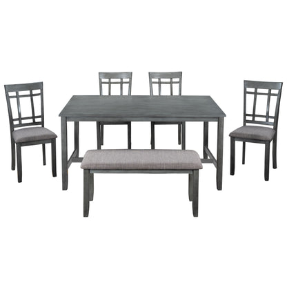 1st Choice 6 Piece Wooden Gray Dining Table Set Farmhouse Rustic Style