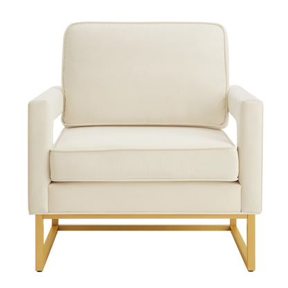 1st Choice Modern Style Accent Chair with Gold Metal Base in Cream