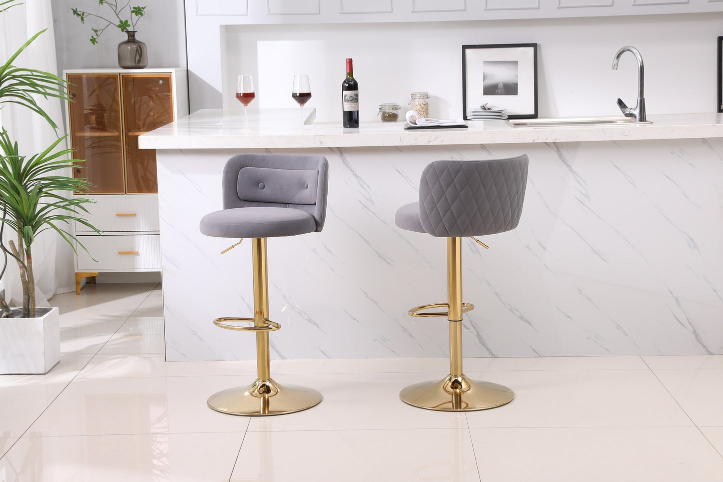 1st Choice Modern Swivel Velvet Bar Stool Counter Height - Set of 2