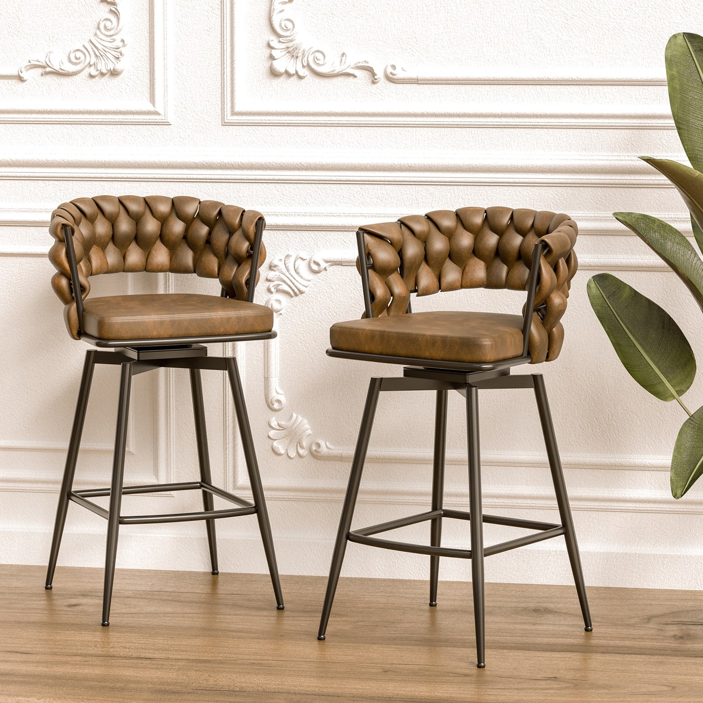 1st Choice Luxurious Brown Technical Leather Counter Stool - Set of 4