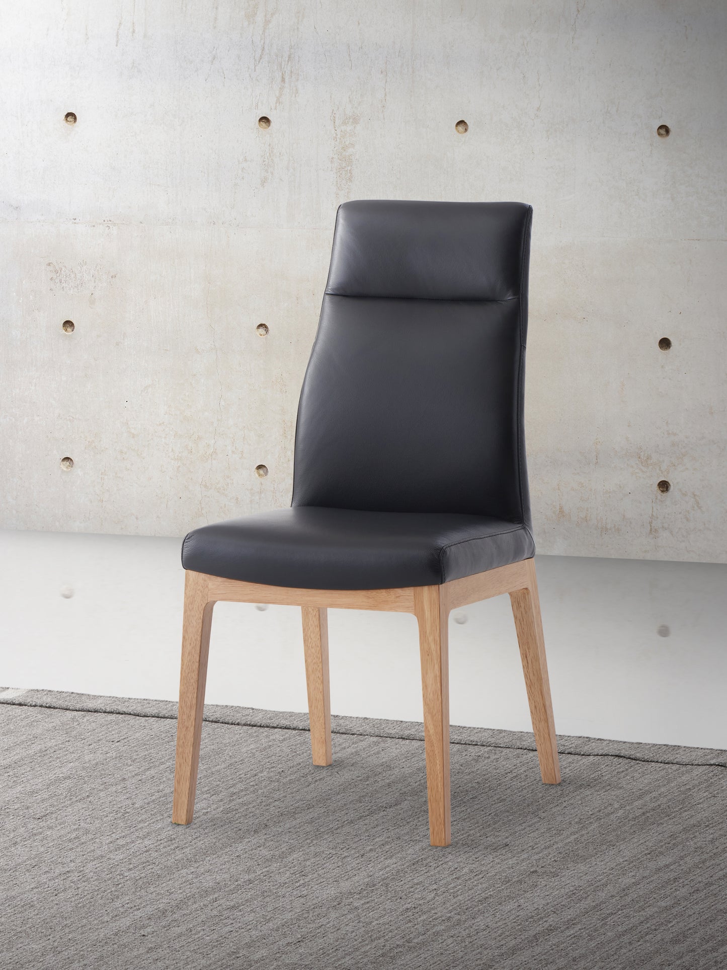 Raquan  Black Leather & Walnut Finish Side Chair (Set of 2)