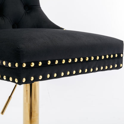 A&A Furniture Modern Swivel Velvet Barstools with Adjustable Seat Height, Comfortable Black Tufted Upholstery, Set of 2 - 1st Choice Furniture Direct