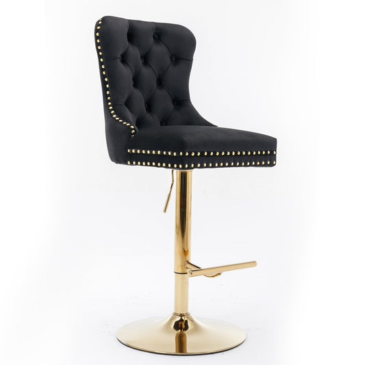 A&A Furniture Modern Swivel Velvet Barstools with Adjustable Seat Height, Comfortable Black Tufted Upholstery, Set of 2 - 1st Choice Furniture Direct