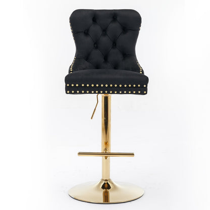 A&A Furniture Modern Swivel Velvet Barstools with Adjustable Seat Height, Comfortable Black Tufted Upholstery, Set of 2 - 1st Choice Furniture Direct