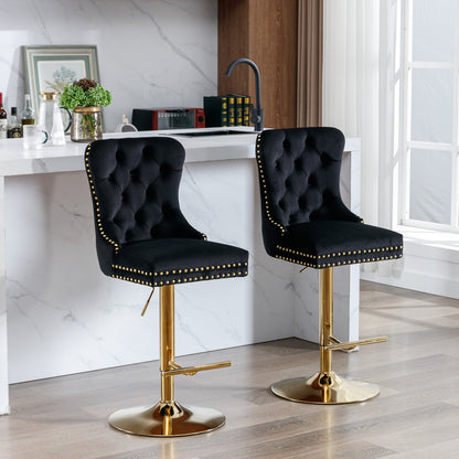 A&A Furniture Modern Swivel Velvet Barstools with Adjustable Seat Height, Comfortable Black Tufted Upholstery, Set of 2 - 1st Choice Furniture Direct