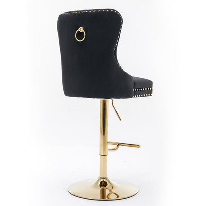 A&A Furniture Modern Swivel Velvet Barstools with Adjustable Seat Height, Comfortable Black Tufted Upholstery, Set of 2 - 1st Choice Furniture Direct