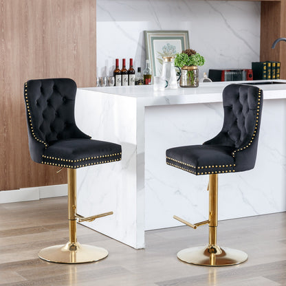 A&A Furniture Modern Swivel Velvet Barstools with Adjustable Seat Height, Comfortable Black Tufted Upholstery, Set of 2 - 1st Choice Furniture Direct