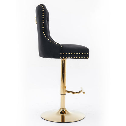 A&A Furniture Modern Swivel Velvet Barstools with Adjustable Seat Height, Comfortable Black Tufted Upholstery, Set of 2 - 1st Choice Furniture Direct