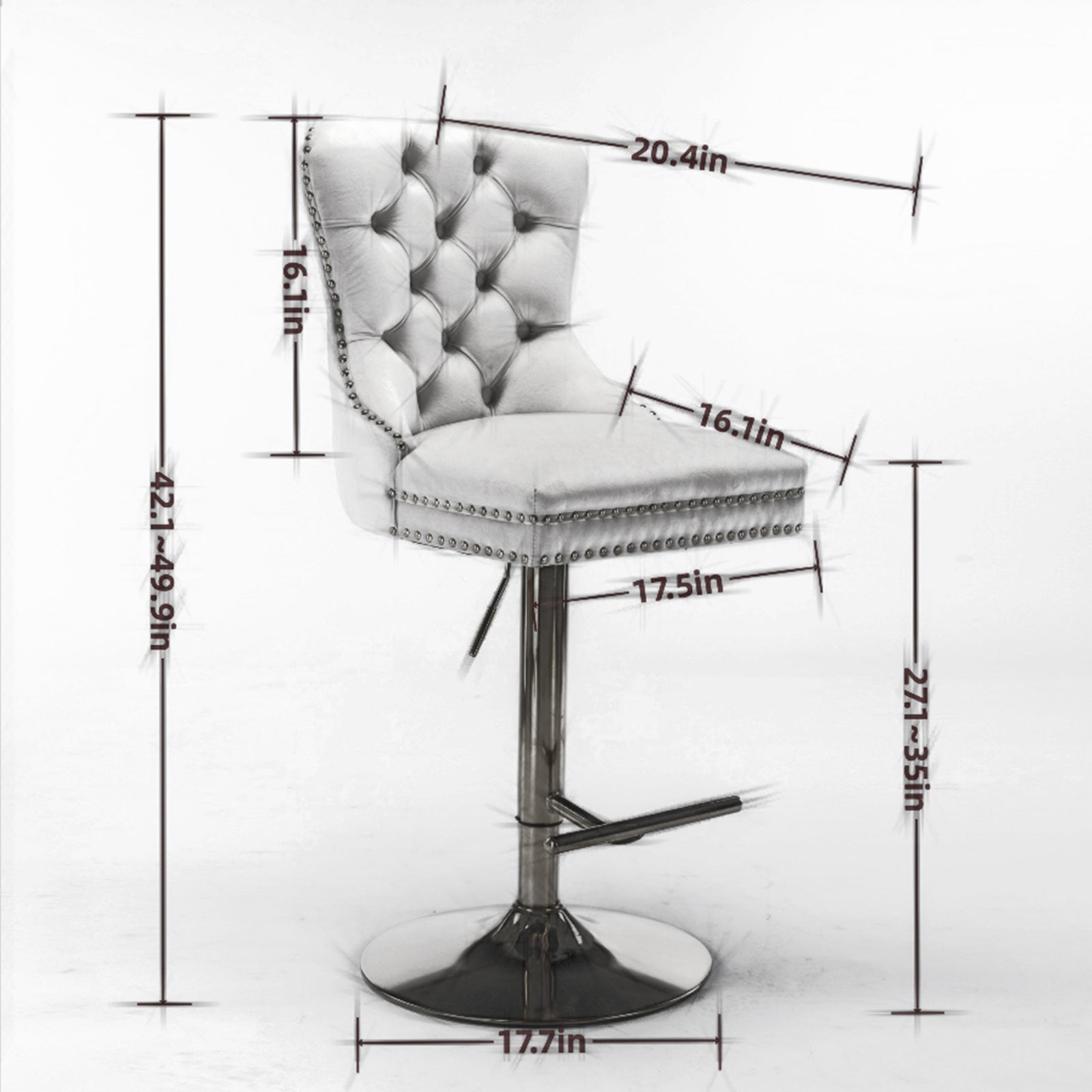 A&A Furniture Modern Upholstered Velvet Bar Stools with Adjustable Swivel Seat Height in Gray, Set of 2 - 1st Choice Furniture Direct