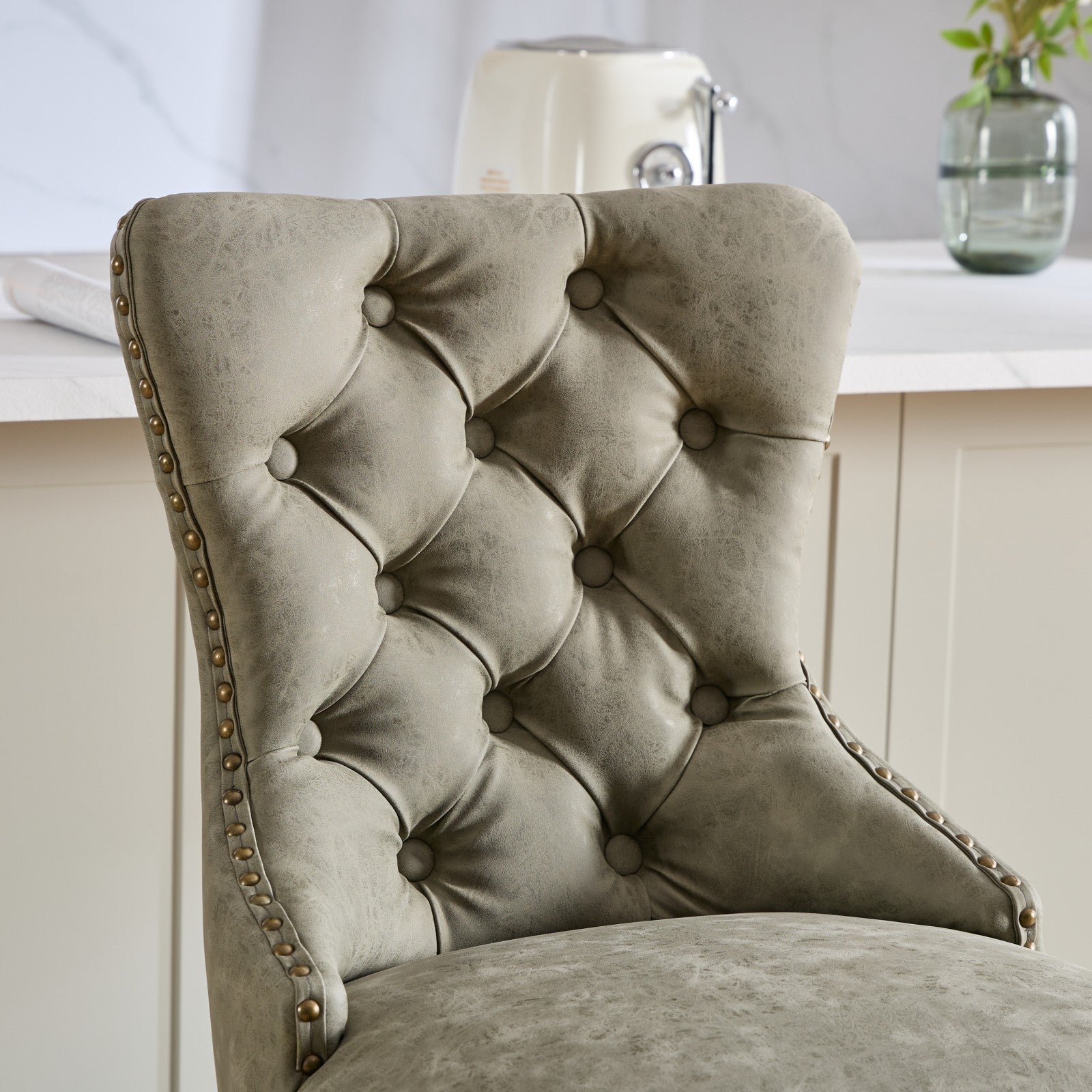 A&A Furniture,Aged and Retro PU Swivel Barstools Adjusatble Seat Height from 26 - 33 Inch, Modern Bar Stools with Backs Comfortable Tufted for Home Pub and Kitchen Island (Olive Green,Set of 2) - 1st Choice Furniture Direct