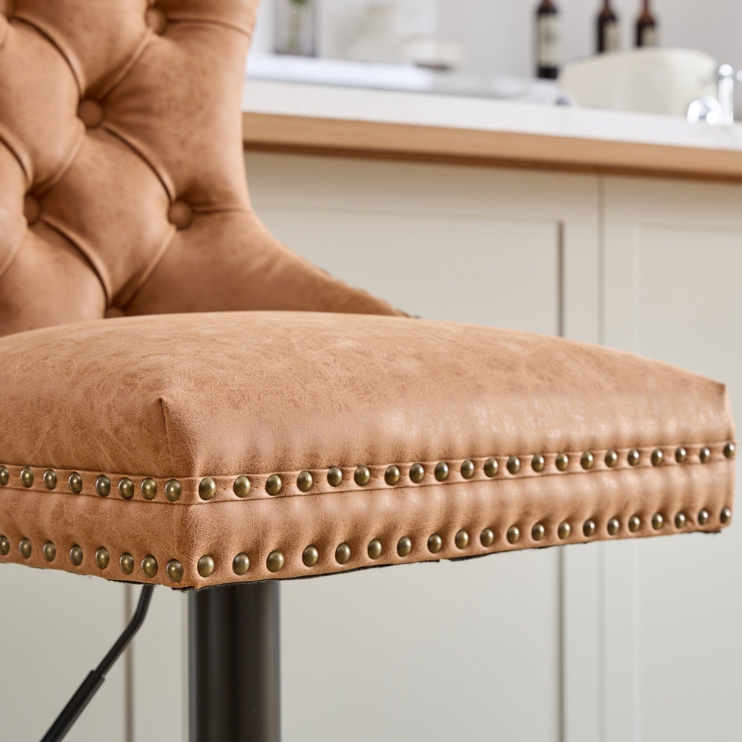 A&A Furniture,Aged and Retro PU Swivel Barstools Adjusatble Seat Height from 26 - 33 Inch, Modern Bar Stools with Backs Comfortable Tufted for Home Pub and Kitchen Island (Orange,Set of 2) - 1st Choice Furniture Direct