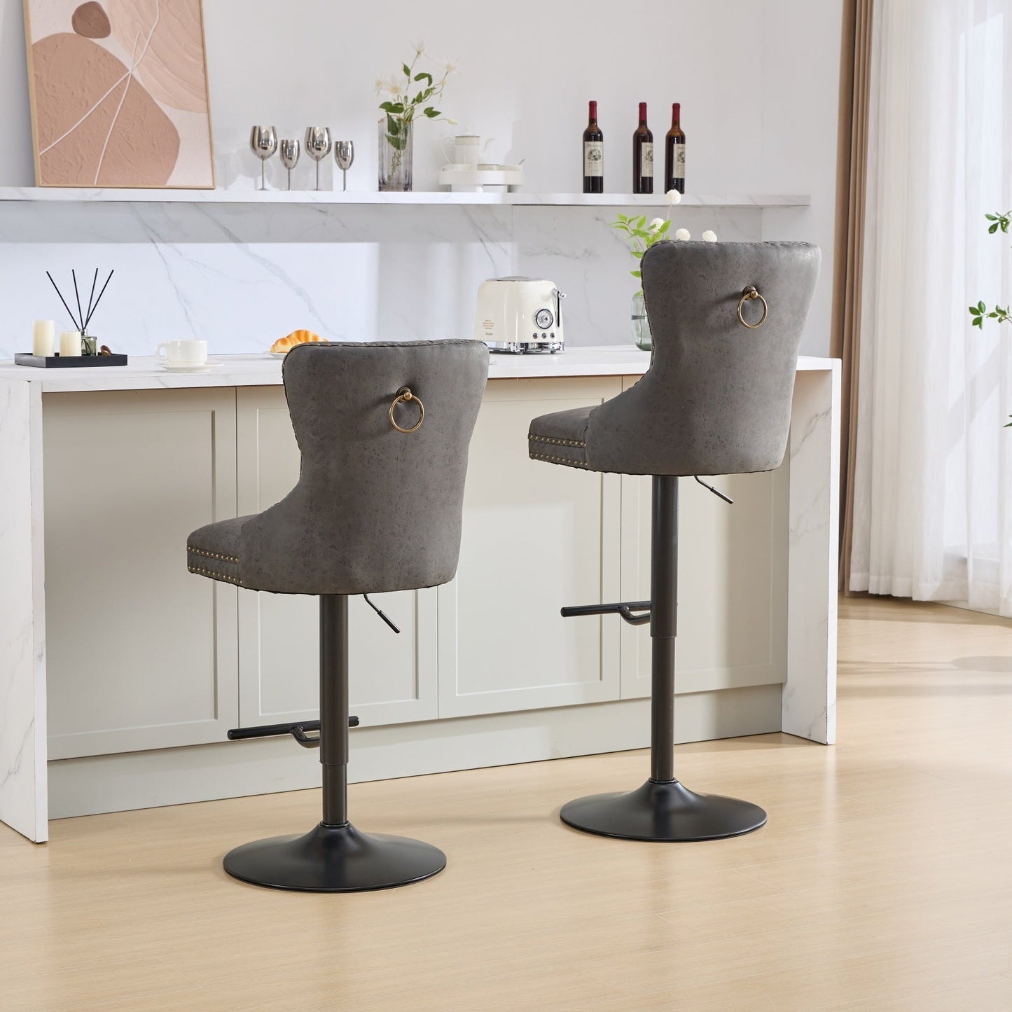 A&A Furniture,Aged and Retro PU Swivel Barstools Adjusatble Seat Height from 26 - 33 Inch, Modern Bar Stools with Backs Comfortable Tufted for Home Pub and Kitchen Island (Black,Set of 2) - 1st Choice Furniture Direct