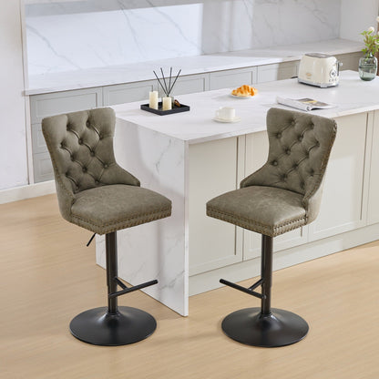 A&A Furniture,Aged and Retro PU Swivel Barstools Adjusatble Seat Height from 26 - 33 Inch, Modern Bar Stools with Backs Comfortable Tufted for Home Pub and Kitchen Island (Olive Green,Set of 2) - 1st Choice Furniture Direct