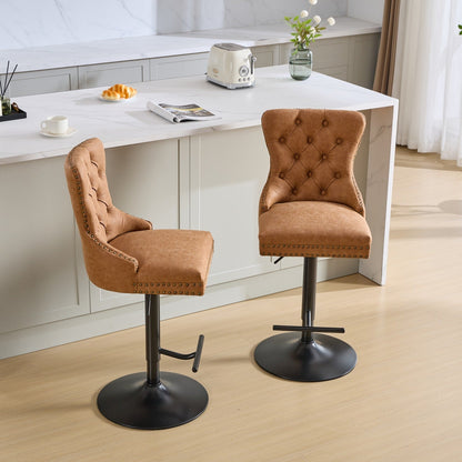 A&A Furniture,Aged and Retro PU Swivel Barstools Adjusatble Seat Height from 26 - 33 Inch, Modern Bar Stools with Backs Comfortable Tufted for Home Pub and Kitchen Island (Orange,Set of 2) - 1st Choice Furniture Direct