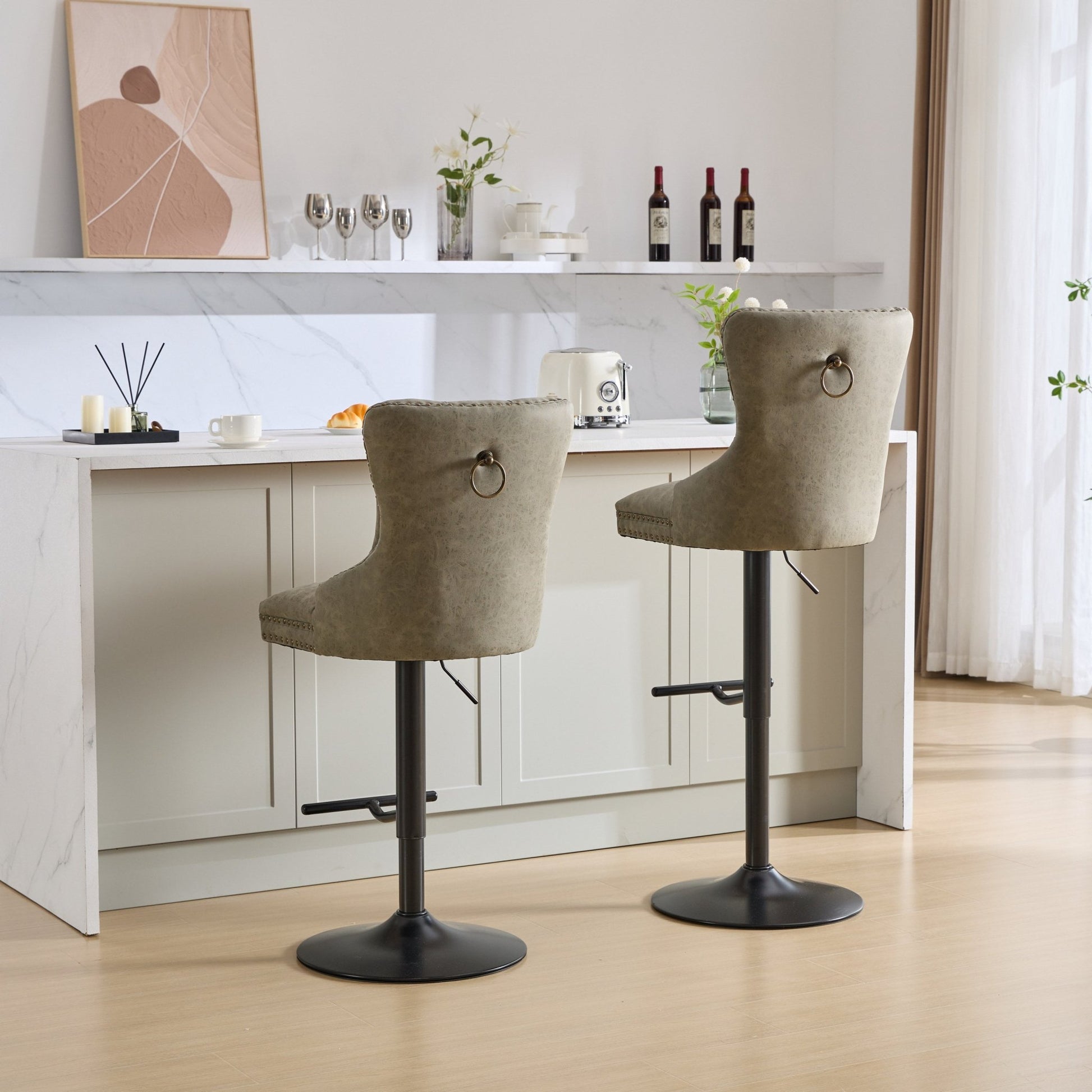 A&A Furniture,Aged and Retro PU Swivel Barstools Adjusatble Seat Height from 26 - 33 Inch, Modern Bar Stools with Backs Comfortable Tufted for Home Pub and Kitchen Island (Olive Green,Set of 2) - 1st Choice Furniture Direct