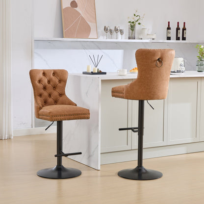 A&A Furniture,Aged and Retro PU Swivel Barstools Adjusatble Seat Height from 26 - 33 Inch, Modern Bar Stools with Backs Comfortable Tufted for Home Pub and Kitchen Island (Orange,Set of 2) - 1st Choice Furniture Direct