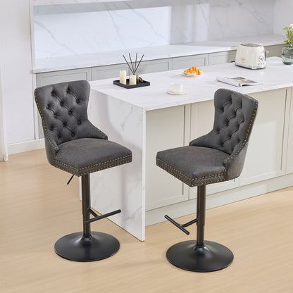A&A Furniture,Aged and Retro PU Swivel Barstools Adjusatble Seat Height from 26 - 33 Inch, Modern Bar Stools with Backs Comfortable Tufted for Home Pub and Kitchen Island (Black,Set of 2) - 1st Choice Furniture Direct