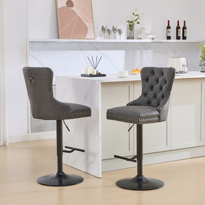 A&A Furniture,Aged and Retro PU Swivel Barstools Adjusatble Seat Height from 26 - 33 Inch, Modern Bar Stools with Backs Comfortable Tufted for Home Pub and Kitchen Island (Black,Set of 2) - 1st Choice Furniture Direct