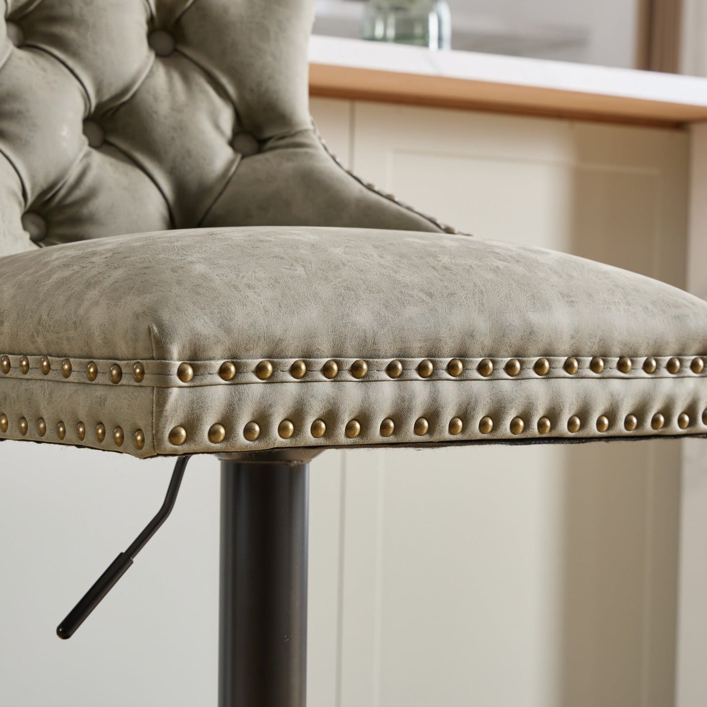 A&A Furniture,Aged and Retro PU Swivel Barstools Adjusatble Seat Height from 26 - 33 Inch, Modern Bar Stools with Backs Comfortable Tufted for Home Pub and Kitchen Island (Olive Green,Set of 2) - 1st Choice Furniture Direct