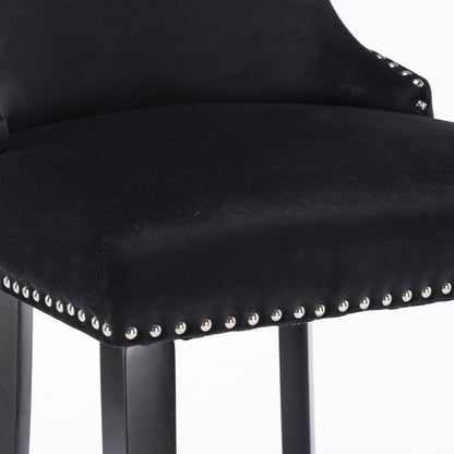 A&A Furniture,Contemporary Velvet Upholstered Wing - Back Barstools with Button Tufted Decoration and Wooden Legs, and Chrome Nailhead Trim, Leisure Style Bar Chairs,Bar stools,Set of 2 (Black),SW1824BK - 1st Choice Furniture Direct