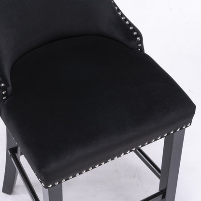 A&A Furniture,Contemporary Velvet Upholstered Wing - Back Barstools with Button Tufted Decoration and Wooden Legs, and Chrome Nailhead Trim, Leisure Style Bar Chairs,Bar stools,Set of 2 (Black),SW1824BK - 1st Choice Furniture Direct