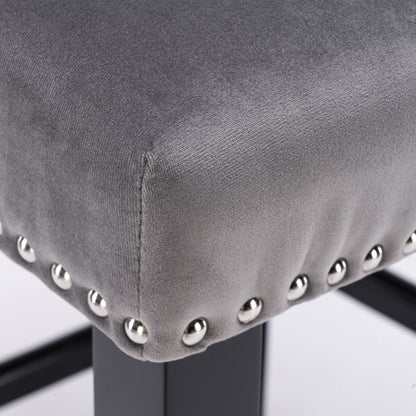 A&A Furniture,Contemporary Velvet Upholstered Wing - Back Barstools with Button Tufted Decoration and Wooden Legs, and Chrome Nailhead Trim, Leisure Style Bar Chairs,Bar stools, Set of 2 (Gray),SW1824GY - 1st Choice Furniture Direct