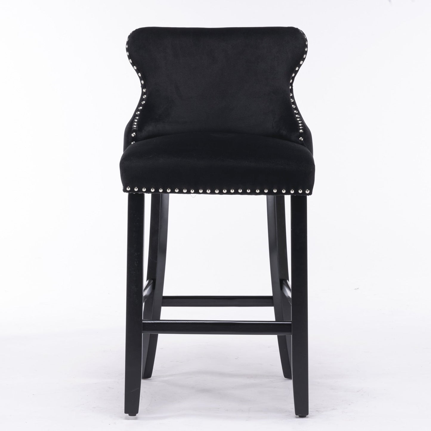 A&A Furniture,Contemporary Velvet Upholstered Wing - Back Barstools with Button Tufted Decoration and Wooden Legs, and Chrome Nailhead Trim, Leisure Style Bar Chairs,Bar stools,Set of 2 (Black),SW1824BK - 1st Choice Furniture Direct