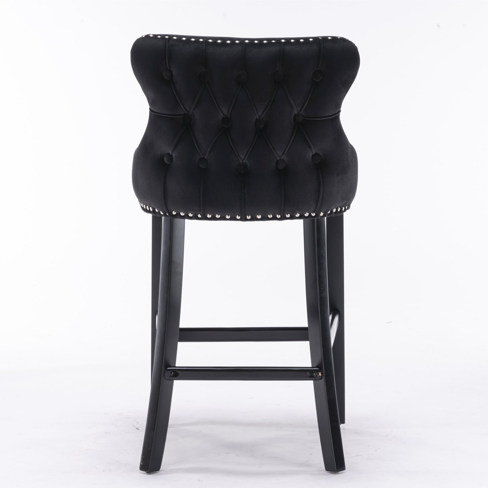 A&A Furniture,Contemporary Velvet Upholstered Wing - Back Barstools with Button Tufted Decoration and Wooden Legs, and Chrome Nailhead Trim, Leisure Style Bar Chairs,Bar stools,Set of 2 (Black),SW1824BK - 1st Choice Furniture Direct